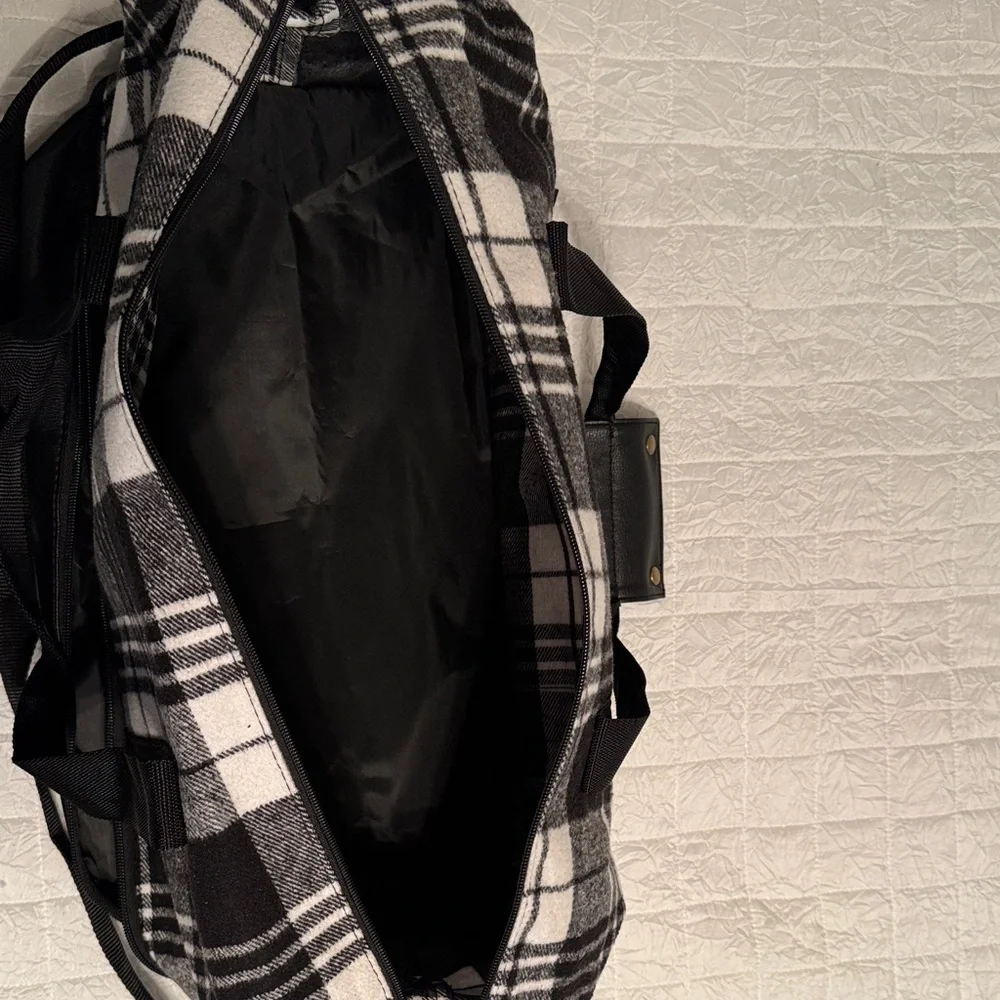 DSW Black and White Plaid Overnight Bag